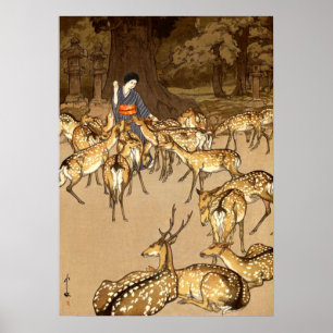 Poster Cervos no Santuário Kasuga Yoshida Hiroshi 1928