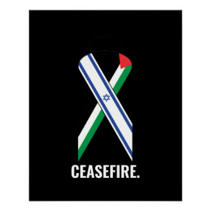 Pôster Cessar-fogo bandeira de Israel e Palestina faixa p