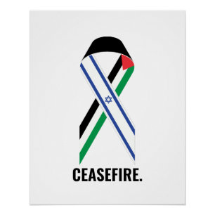 Pôster Cessar-Fogo, Israel e Palestina bandeiras de fita