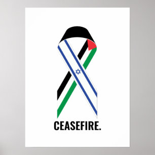 Poster Cessar-Fogo Israel e Palestina bandeiras de fita b