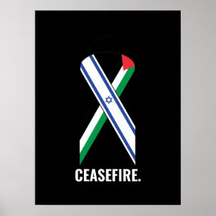 Poster Cessar-fogo Israel e Palestina bandeiras de fita n