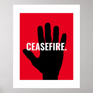 Poster Cessar-fogo vermelho preto para a guerra