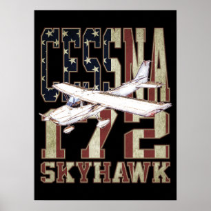 Poster Cessna 172 Skyhawk com Bandeira Vintage dos Estado