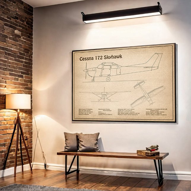 Poster Cessna 172 Skyhawk - Planos de avião Blueprint SD (Criador carregado)