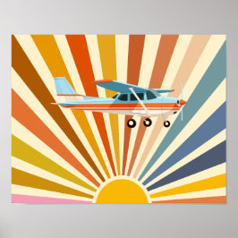 Poster Cessna Airplane Vintage Retro Sunset Colorful