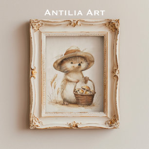 Poster Cesta de Cogumelo deouriço Caprichoso Animal da Fl