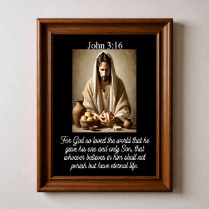 Poster Cesta de Comunhão Jesus Partindo o Pão João 3:16