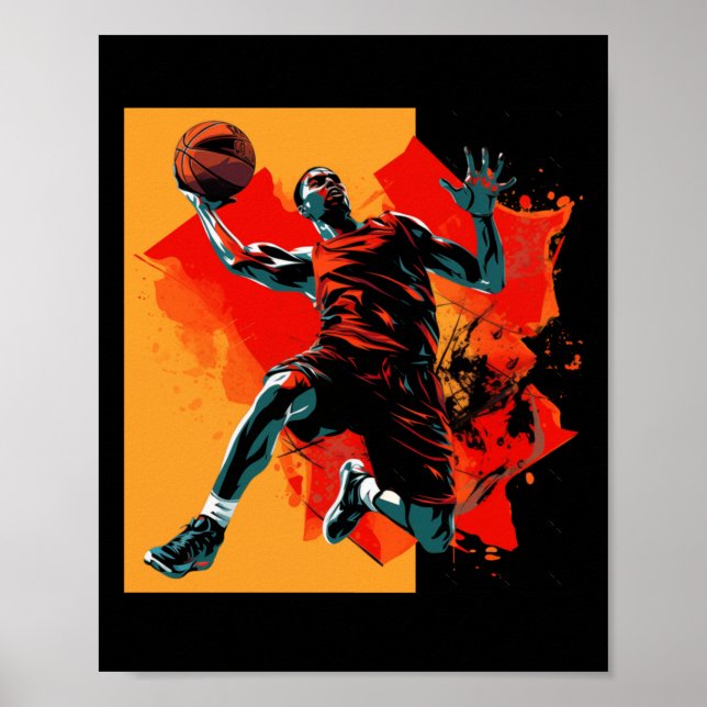 Poster Cesta de Dunking do Jogador de Basquete (Frente)