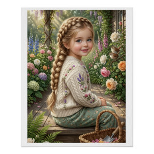 Pôster Cesta De Flores De Menina Floresta Primavera Natur