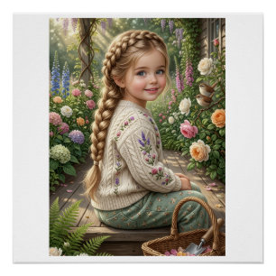 Pôster Cesta De Flores De Menina Floresta Primavera Natur