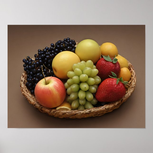 Poster Cesta de Frutas Frescas Foto de Comida Saudável Co (Frente)