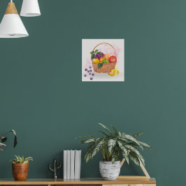 Poster Cesta de Frutas Vibrantes Arte em Aquarela