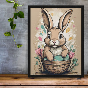 Poster Cesta de Ovos de Páscoa do Coelho Vintage Floral d