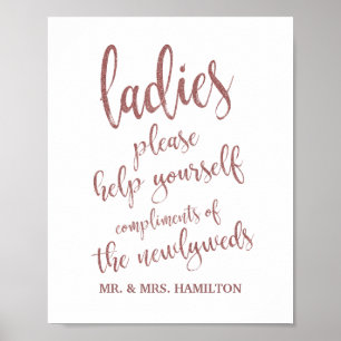 Poster Cesto de Banheiro Feminino Sinal Rosa Dourado Bril