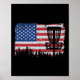 Poster Cesto de Disco de Golfe da Bandeira Americana dos