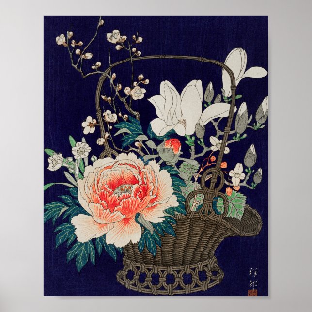 Poster Cesto de flores de Bambu Ilustração de Ohara Koson (Frente)