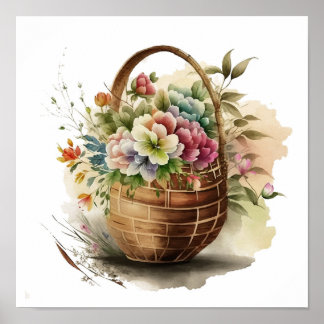 Poster Cesto de flores silvestres de aquarelas