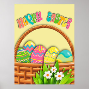 Poster Cesto de Ovos de Páscoa coloridos FELZ PASCOA