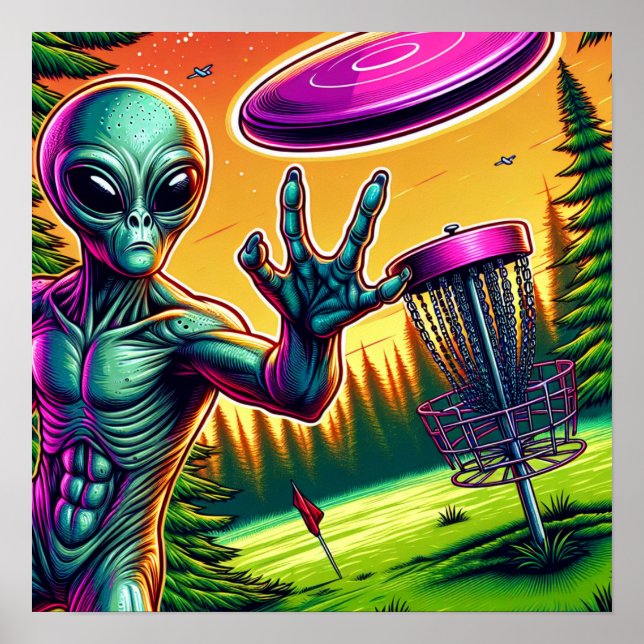 Poster Cesto de pinos de golfe do disco alienígena (Frente)