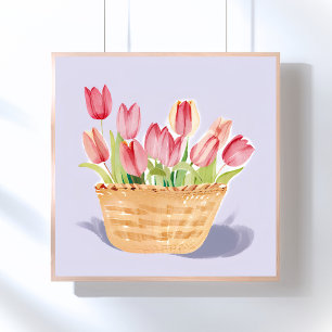 Poster Cesto de Tulipas   Pintura em Aquarela Floral