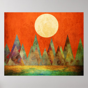 Poster Céu abstrato da laranja das montanhas da Lua chei