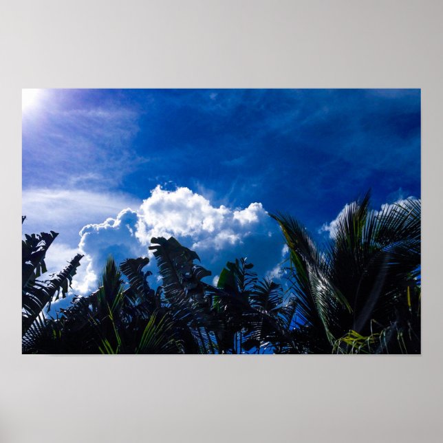Poster Céu Azul Brilhante Com Nuvens (Frente)