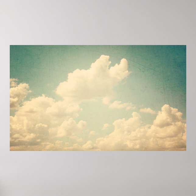 Poster Céu azul com uma nuvem branca, vintage, (Frente)
