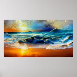 Poster Céu azul de praia, céu lindo e moderno