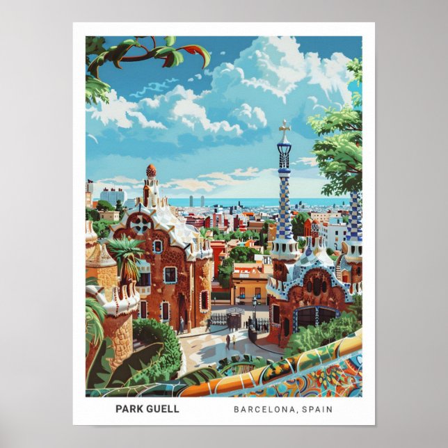 Poster Céu Azul em Park Guell Barcelona Espanha (Frente)