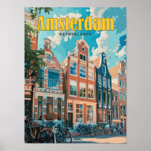 Poster Céu Azul na Viagens vintage de Amesterdã nos Paíse