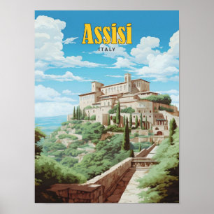 Poster Céu Azul na Viagens vintage de Assisi na Itália