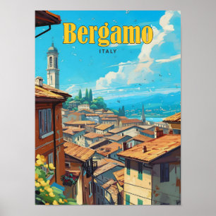 Poster Céu Azul na Viagens vintage de Bergamo na Itália