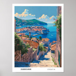 Poster Céu Azul na Viagens vintage de Dubrovnik na Croáci