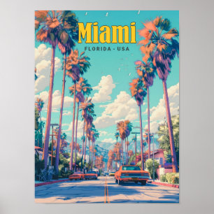 Poster Céu Azul na Viagens vintage de Miami na Flórida do