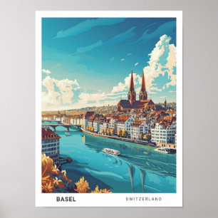 Poster Céu Azul na Viagens vintage de Suiças de Basileia