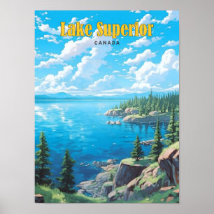 Poster Céu Azul na Viagens vintage do Lago Superior do Ca