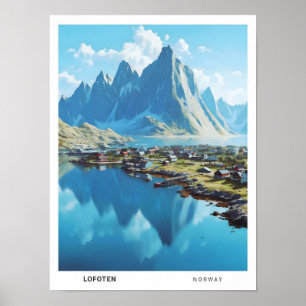 Poster Céu Azul na Viagens vintage do Lofoten Noruega