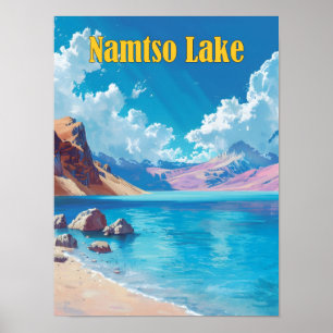 Poster Céu Azul na Viagens vintage do Tibete no Lago Namt
