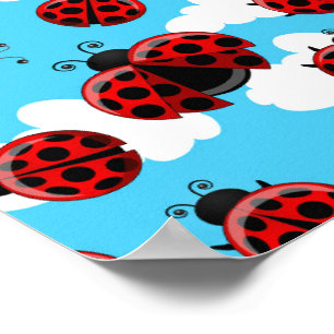 Poster Céu Azul Nuvens Brancas Besouro Joaninha Vermelha