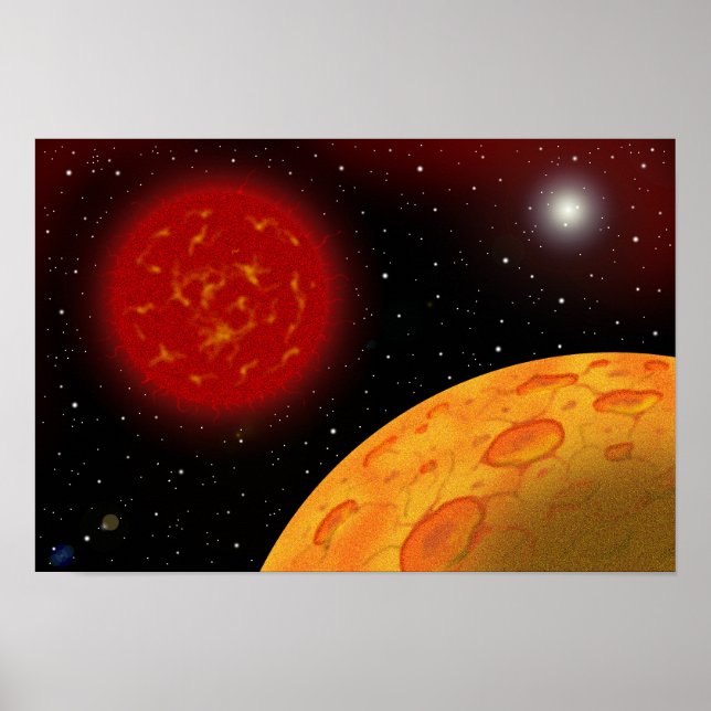 Poster Céu com uma estrela anã vermelha flutuando nele. (Frente)