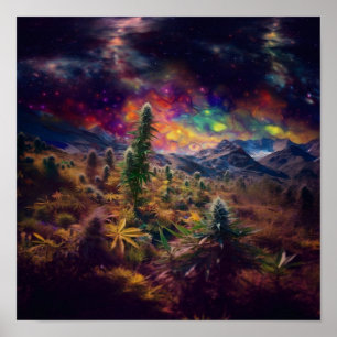 Poster Céu Cósmico sobre um Jardim de Montanha