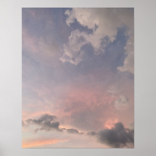 Poster Céu de Pôr do Sol Pastel com Nuvens Rosa Suave Fot