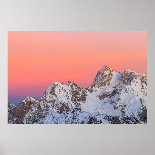 Poster Céu de sol brilhante e montanhas de neve (Frente)