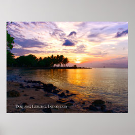 Poster Céu do Pôr do Sol com Raio de Sol Praia Crepúsculo