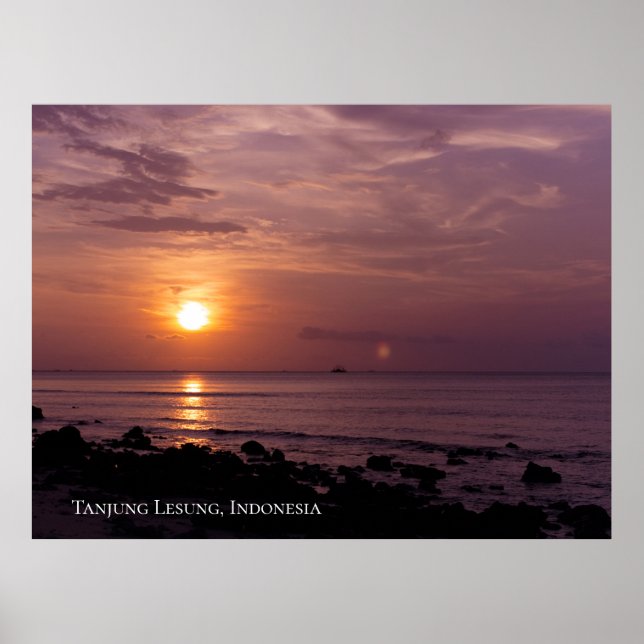 Poster Céu do Pôr do Sol com Raio de Sol Praia Crepúsculo (Frente)