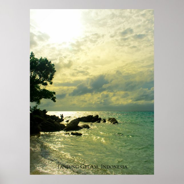 Poster Céu do Pôr do Sol em Praia ao Crepúsculo Viagem In (Frente)