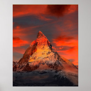 Poster Céu do vermelho de Matterhorn Zermatt da suiça d
