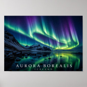 Poster Céu Noturno Borealis da Islândia A4