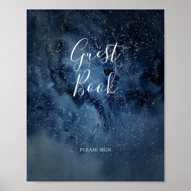 Poster Céu Noturno Celestial | Livro de Assinaturas Prata (Frente)