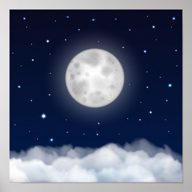 Poster Céu noturno com nuvens de estrelas da lua (Frente)